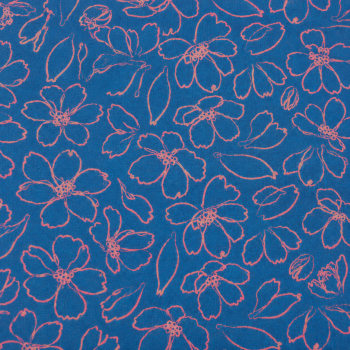 Preview: Viskose-Webware Blumenkontur Petrol-Pink